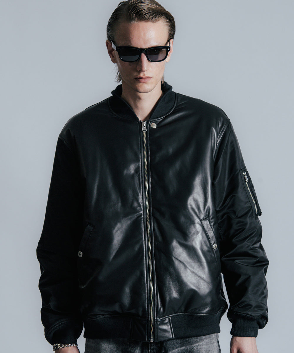 NYLON SLEEVE LEATHER MA1 JACKET – THE CRIMIE